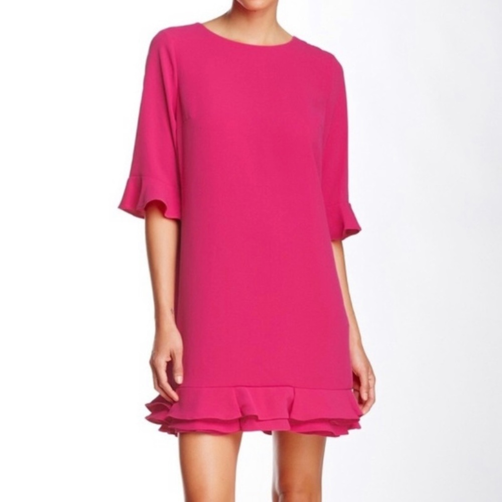 Cece Kate Ruffle Hem Pink Shift Dress